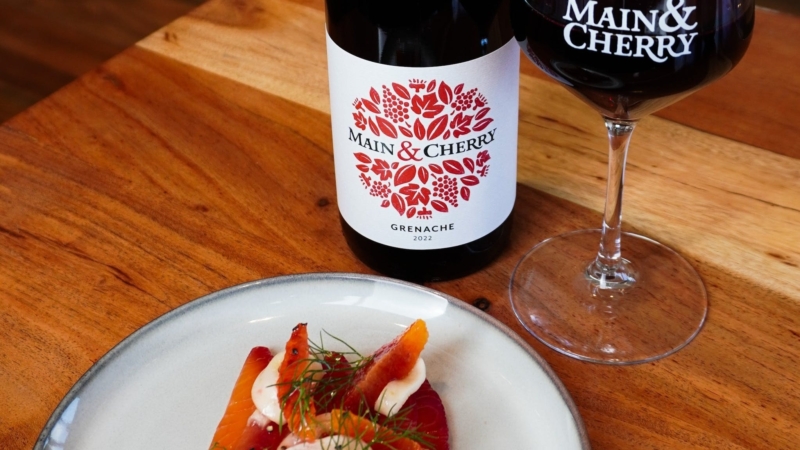 Cured Salmon dish with a glass of Main & Cherry Grenache